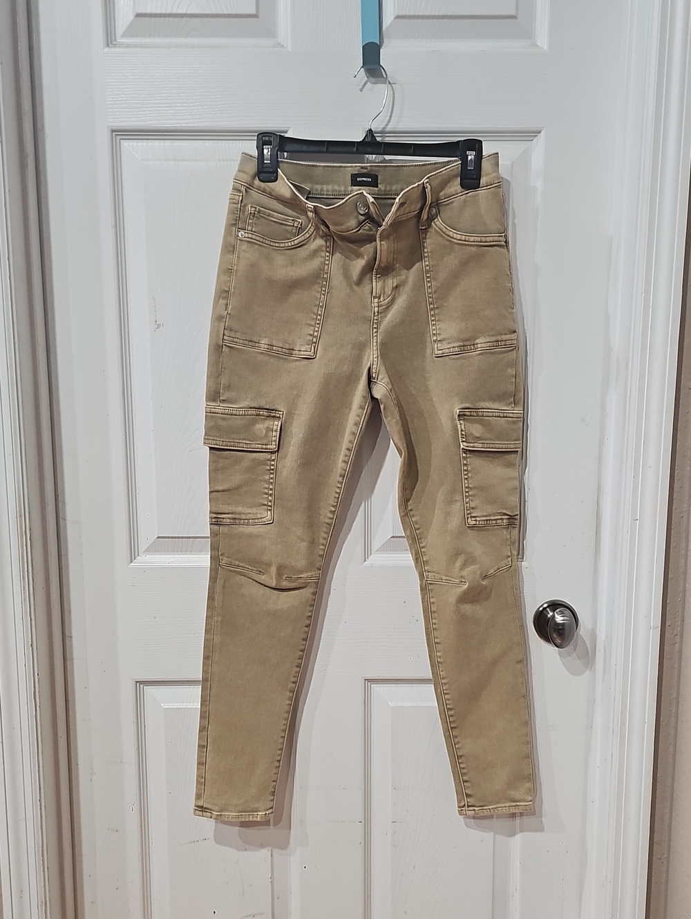 Express Slim Button-Fly Pants in Olive